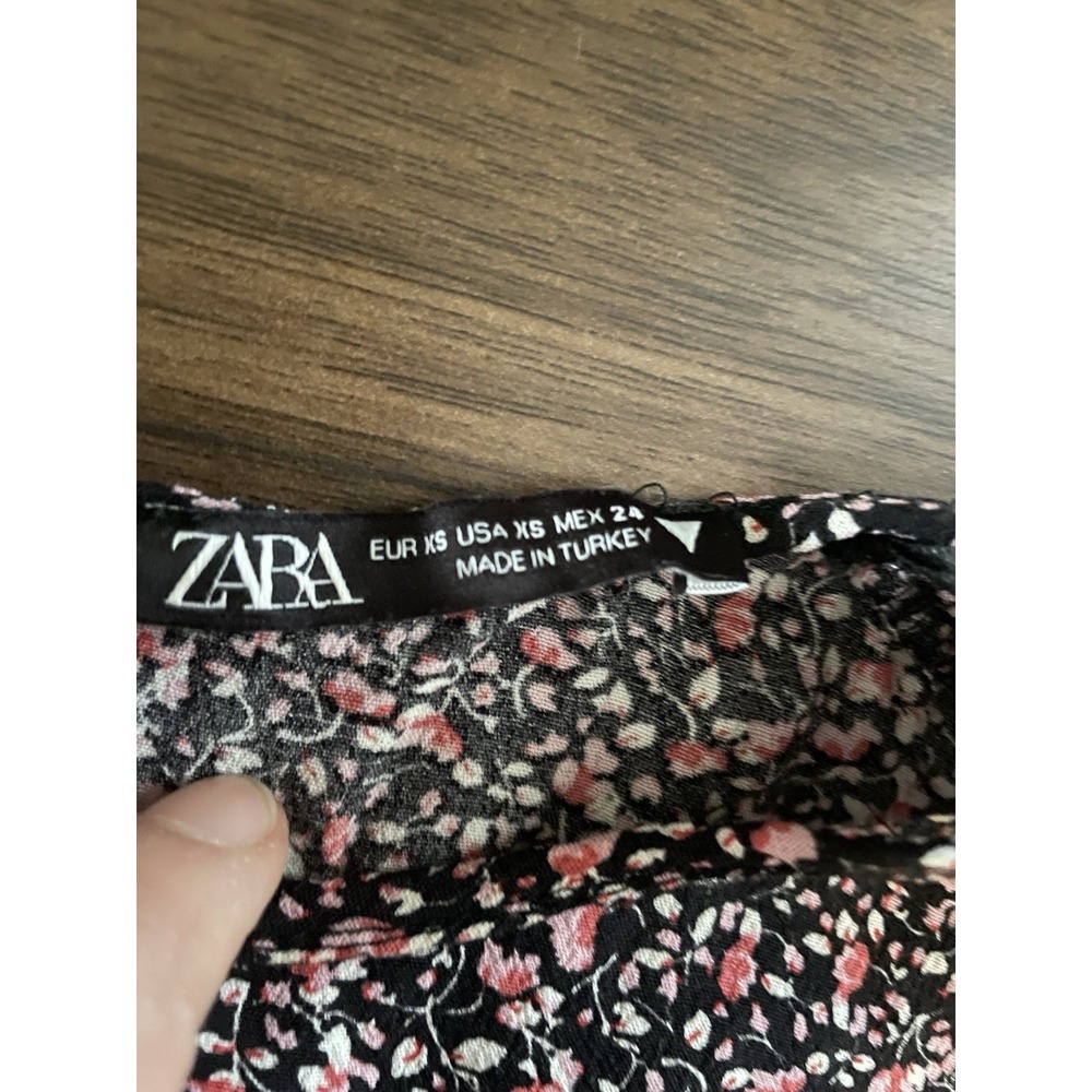 Zara Womens Dress Small Black Ditsy Floral Babydoll Tiered Cottagecore Prairie - Picture 7 of 10